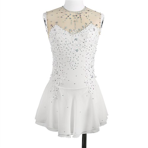 

Figure Skating Dress Women's Girls' Ice Skating Dress White Open Back High Elasticity Training Competition Skating Wear Crystal / Rhinestone Sleeveless Ice Skating Figure Skating / Winter