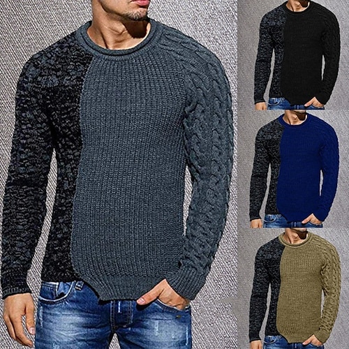 

Herren Pullover Gerippt Stricken Cropped Strick Farbblock Rundhalsausschnitt Basic Stilvoll Outdoor Täglich Bekleidung Winter Herbst Grün Blau S M L