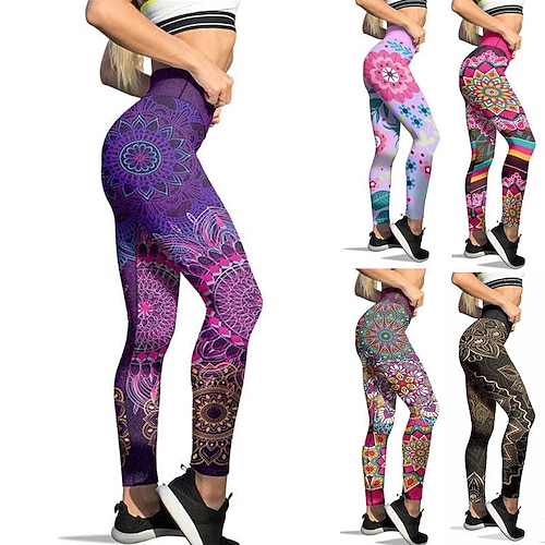 

Women's Yoga Pants Yoga Leggings Tummy Control Butt Lift High Waist Yoga Fitness Gym Workout Leggings Floral Graphic Paisley Black Blue Purple Sports Activewear High Elasticity Skinny / Athletic