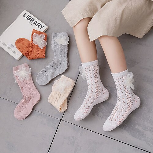 

Kids Girls' Children's Day Socks Gray Pink Solid Colored Lace Trims Fall Spring Sweet Daily Wear 1-12 Years