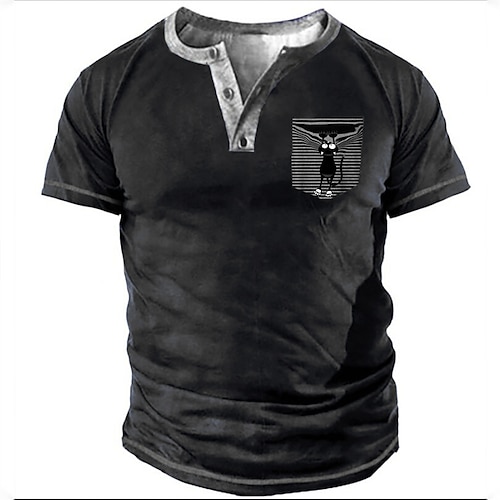 

Men's Henley Shirt Tee T shirt Tee 3D Print Cartoon Graphic Plus Size Henley Daily Sports Button-Down Print Short Sleeve Tops Designer Basic Casual Classic Black / Summer
