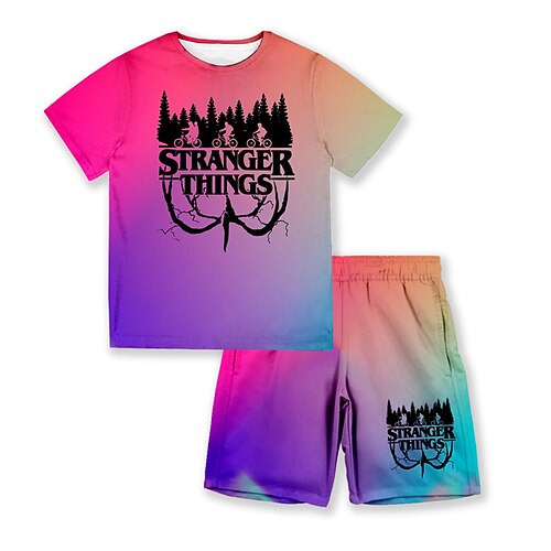 

Kids Boys T-shirt Shorts Clothing Set 2 Pieces Short Sleeve Rainbow Gradient Ramp Letter Crewneck Print Street Sports Vacation Fashion Comfort Cool Daily 3-13 Years