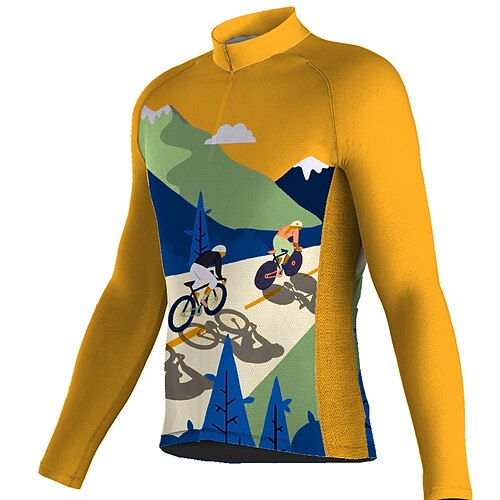 

21Grams Men's Cycling Jersey Long Sleeve Bike Top with 3 Rear Pockets Mountain Bike MTB Road Bike Cycling Breathable Quick Dry Moisture Wicking Reflective Strips Yellow Graphic Polyester Spandex