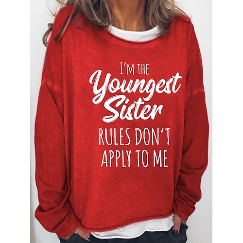 

Mujer Pull-over Básico Casual Estampado Negro Rojo Azul Real Letra Holgado Casual Cuello Barco Manga Larga