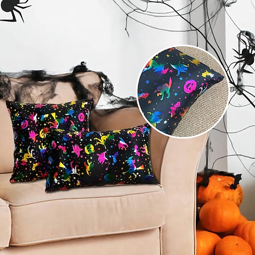 

Halloween Satin Pillow Cover Chic Modern Zipper for Bedroom Livingroom Outdoor Decoration Skll Bat Pumpkin Witch