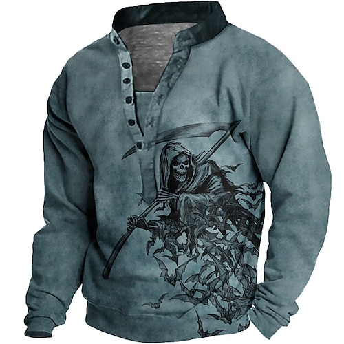 

Hombre Unisexo Sudadera Pull-over Sudadera con capucha y botones Azul Piscina Marrón Cuello Mao Cráneos Estampados Estampado Casual Diario Deportes Impresión 3D Ropa de calle Design Casual Primavera