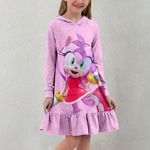 

Kids Little Girls' Dress Cartoon A Line Dress Daily Holiday Vacation Ruffle Print Pink Above Knee Long Sleeve Casual Cute Sweet Dresses Fall Winter Regular Fit 3-12 Years