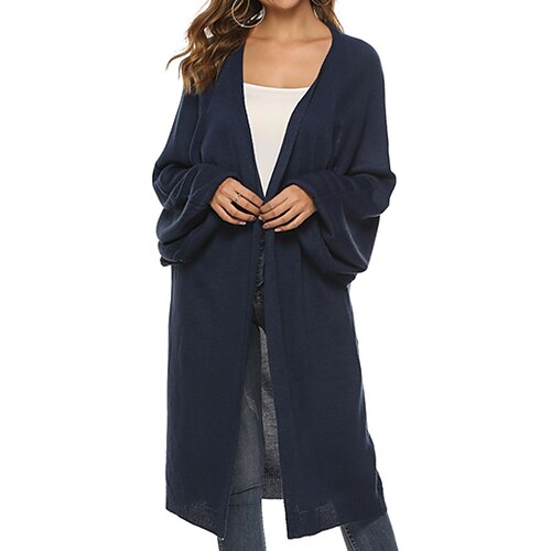 

Women's Cardigan Sweater Jumper Ribbed Knit Tunic Pocket Knitted Pure Color Open Front Stylish Casual Daily Going out Batwing Sleeve Fall Winter Navy Blue S M L / Long Sleeve