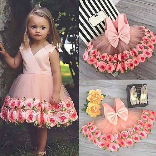 

Kinderkleid für kleine Mädchen Blumen a-Linie Kleid Party Jubiläum rot schön niedlich Kleider Frühling Sommer 3-10 Jahre
