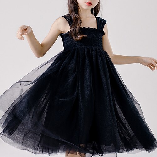 

Kids Little Girls' Dress Solid Colored A Line Dress Performance Bow Black Midi Sleeveless Princess Sweet Dresses Summer Regular Fit 1pcs 3-12 Years