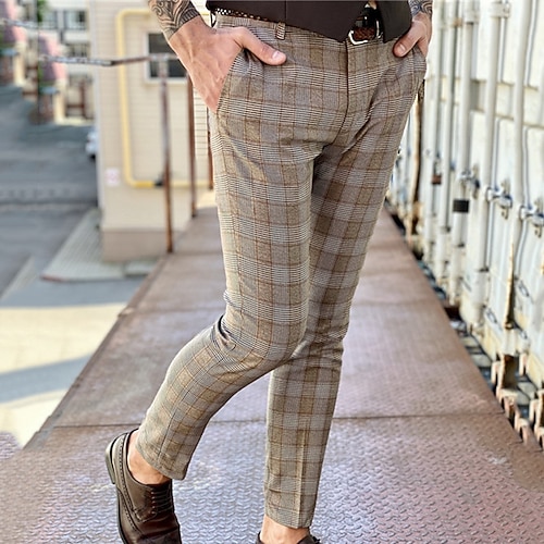 

Men's Chinos Trousers Jogger Pants Plaid Dress Pants Front Pocket Plaid Checkered Lattice Tartan Comfort Business Casual Daily Basic Streetwear Brown Micro-elastic