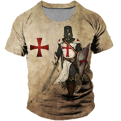 

Men's Unisex T shirt Tee Templar Cross Graphic Prints Soldier Crew Neck Brown 3D Print Outdoor Street Short Sleeve Print Clothing Apparel Vintage Sports Designer Casual