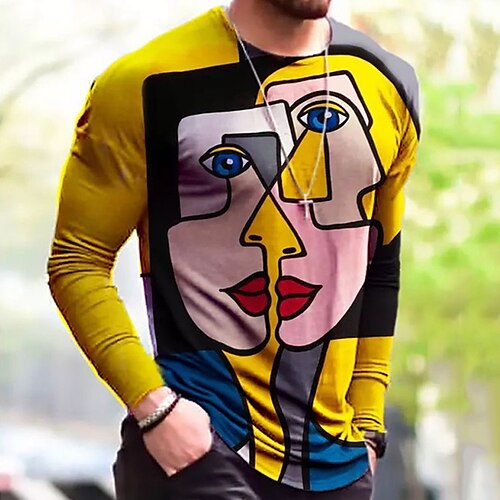 

Men's Unisex T shirt Tee 3D Print Cartoon Graphic Prints Crew Neck Street Daily Print Long Sleeve Tops Basic Casual Big and Tall Sports Yellow