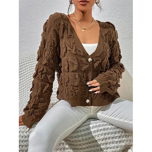 

Women's Cardigan Sweater Jumper Crochet Knit Knitted Solid Color V Neck Stylish Casual Daily Date Fall Winter Green Black S M L / Long Sleeve / Regular Fit / Going out