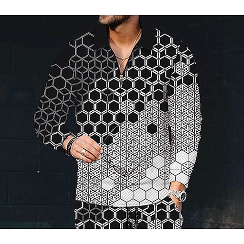 

Men's T shirt Tee Geometry Turndown Black / White Black Pink Silver Black Short Sleeves 3D Print Casual Daily 3D Tops Casual / Summer / Summer