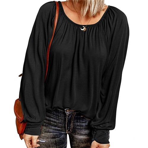 

Women's Plus Size Tops Blouse Shirt Plain Ruched Long Sleeve Crewneck Basic Casual Daily Going out Cotton Blend Fall Spring Green White