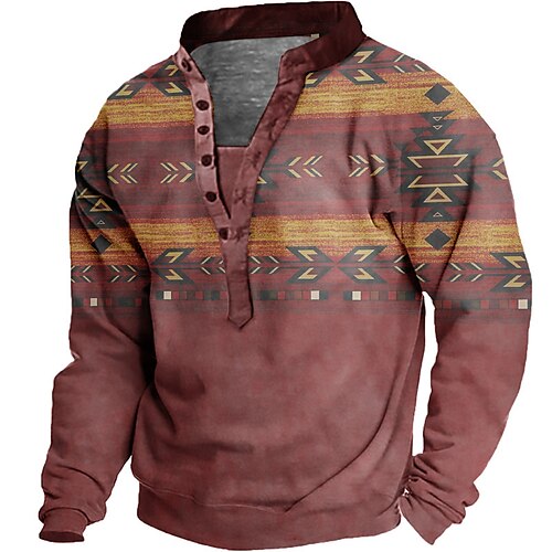 

Men's Unisex Sweatshirt Pullover Button Up Hoodie Red Brown Standing Collar Graphic Prints Print Casual Daily Sports 3D Print Streetwear Designer Casual Spring & Fall Clothing Apparel Hoodies