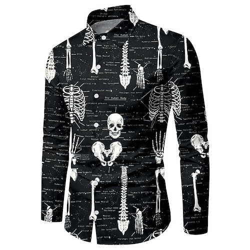 

Men's Shirt Skull Turndown Black Long Sleeve 3D Print Outdoor Halloween Button-Down Print Tops Vintage Cool Designer Casual