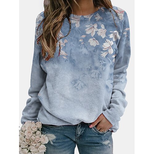 

Sweat Femme Vêtement de sport Ethnique Rétro Patchwork Imprimer Bleu Roi Fleur Casual Col Rond manche longue S M L XL XXL 3XL