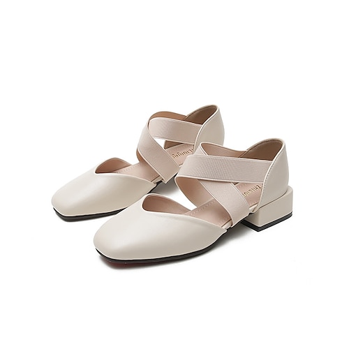 

Women's Mules Chunky Heel Square Toe Closed Toe Minimalism Sweet Daily Work PU Leather Cross Strap Spring Summer Solid Colored Almond Black