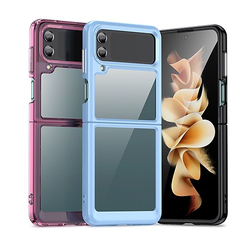 

Phone Case For Samsung Galaxy Back Cover Clear Case Z Flip 4 Flip 3 Flip 2 Z Flip 4 Z Flip 3 Portable Dustproof Clear Transparent Solid Colored TPU Acrylic