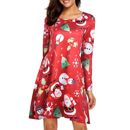 

Women's Casual Dress A Line Dress Short Mini Dress White Black Pink Orange Red Light Blue Long Sleeve Geometric Snowflake Snowman Print Fall Winter Crew Neck Casual Mature 2022 S M L XL XXL 3XL 4XL