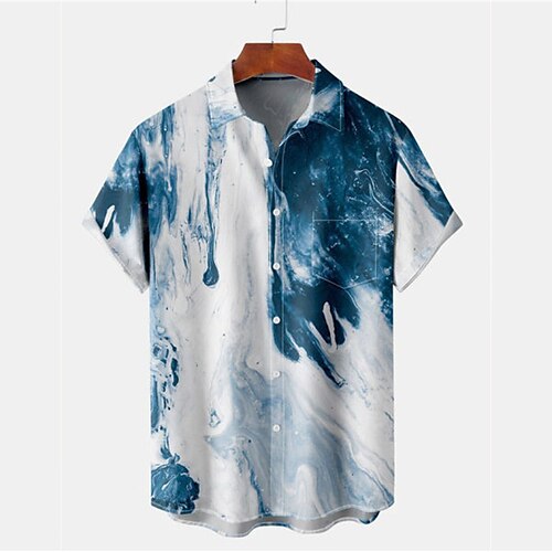 

Men's Shirt 3D Print Gradient Turndown Street Casual Button-Down Print Short Sleeves Tops Designer Casual Fashion Breathable Blue / Summer