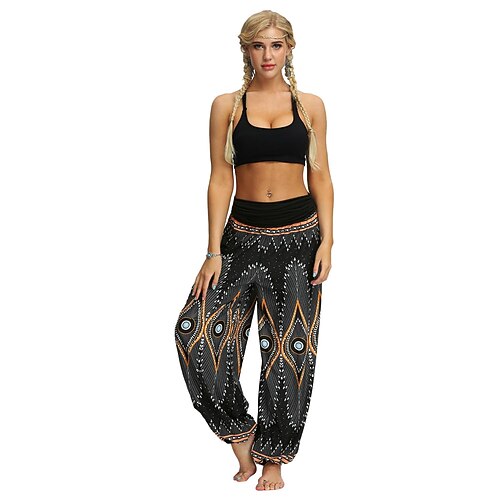 

Women's Pants Trousers Bloomers YEX001 YEX002 YEX003 Mid Waist Boho Weekend Yoga Side Pockets Print Micro-elastic Full Length Comfort Feather S M L XL / Loose Fit