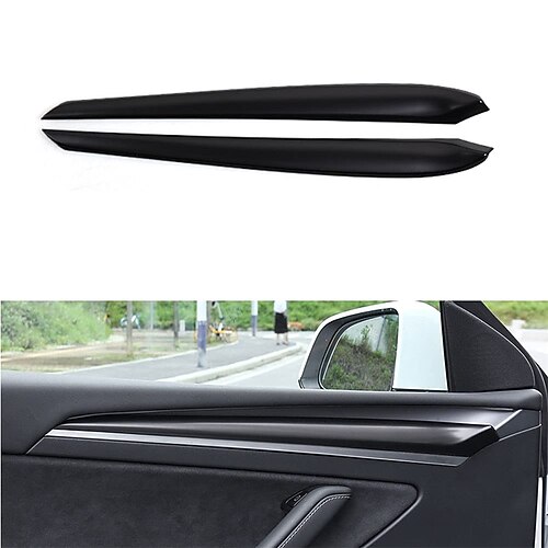 

2Pcs ABS Matte Black Inner Front Door Panel Armrest Cover Protector Interior Accessories Compatible with Latest 2021 2022 Tesla Model 3