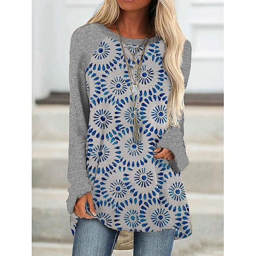 

Women's T shirt Tee Graphic Casual Weekend Painting T shirt Tee Long Sleeve Print Round Neck Basic Gray S / 3D Print