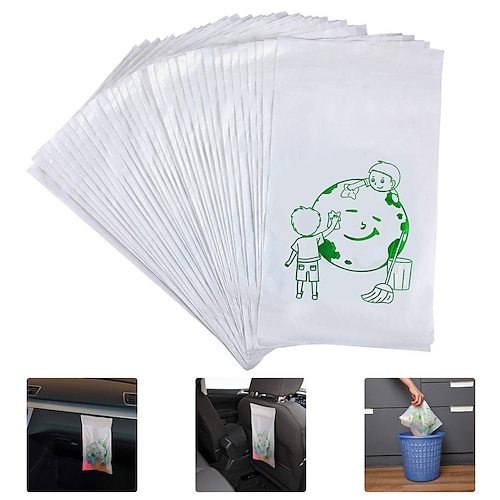 

60 PCS Car Adhesive Garbage Bags Portable Disposable Trash Bags Leak Proof Vomit Bags White Cartoon Trash Bags for Cars Kitchens Bedrooms Kid's Room Study Room 11.4 x 8.2 inch