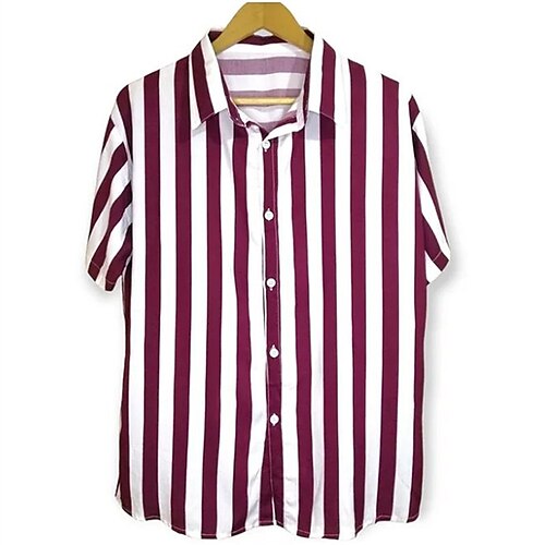 

Men's Shirt 3D Print Striped Turndown Street Casual Button-Down Print Short Sleeves Tops Designer Casual Fashion Breathable Black Red / Summer