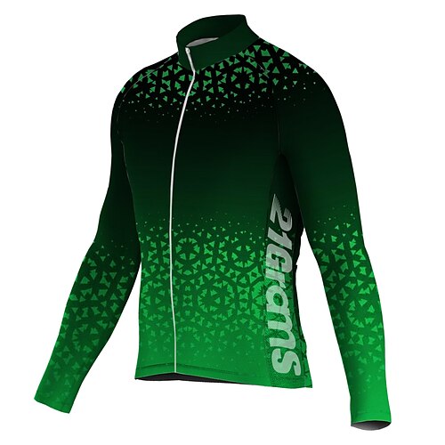 

21Grams Men's Cycling Jersey Long Sleeve Bike Top with 3 Rear Pockets Mountain Bike MTB Road Bike Cycling Breathable Quick Dry Moisture Wicking Reflective Strips Green Polyester Spandex Sports