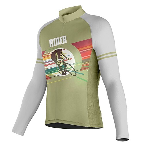 

21Grams Men's Cycling Jersey Long Sleeve Bike Top with 3 Rear Pockets Mountain Bike MTB Road Bike Cycling Breathable Quick Dry Moisture Wicking Reflective Strips Green Graphic Polyester Spandex Sports