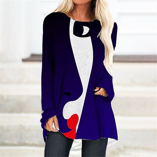 

Women's T Shirt Dress Tee Dress Shift Dress Knee Length Dress White Black Red Navy Blue Long Sleeve Abstract Print Fall Winter Crew Neck Casual Vacation 2022 S M L XL XXL 3XL / Casual Dress