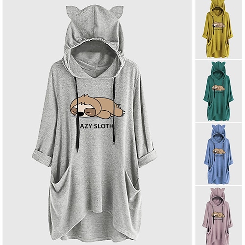 

Inspired by Animal Cat Ear Sloth Hoodie Sweatshirt Oversized Hoodie Animal Graphic Hoodie For Women's Girls' Adults' Hot Stamping Spandex Homecoming Vacation