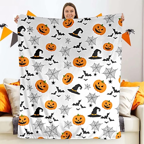 

Halloween Horror Pumpkin Cloak Double Layer Thick Warm Nap Air Conditioning Sofa Cover Blanket Cozy Fuzzy Soft For Dormitory Home