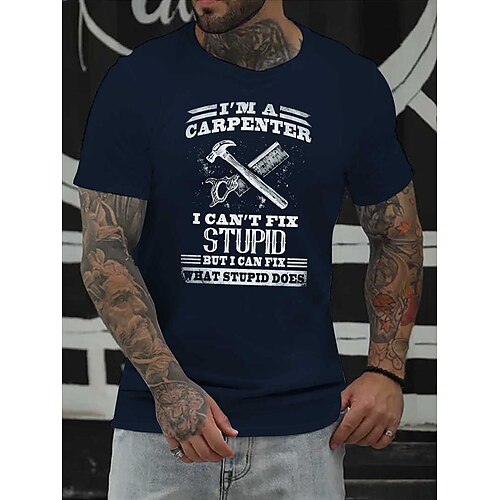 

Men's T shirt Tee Letter Hammer Round Neck Blue Army Green Khaki Gray Black Print Casual Short Sleeve Print Clothing Apparel Designer Simple Esencial / Summer / Summer