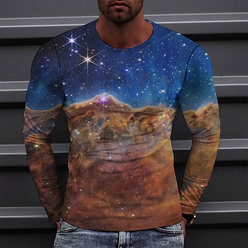 

Men's T shirt Tee Tee Graphic Round Neck Green Blue Purple Red Long Sleeve 3D Print Casual Daily Print Tops Fashion Designer Comfortable Big and Tall