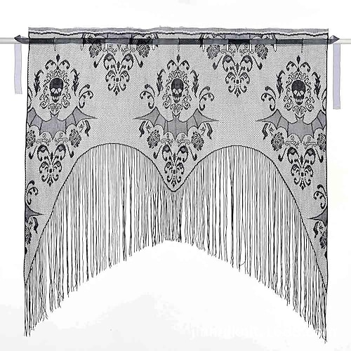 

Halloween Black Woven Curtains Skull Bat Fringe Horror Night Decorations For Bedroom Living Room Decoration