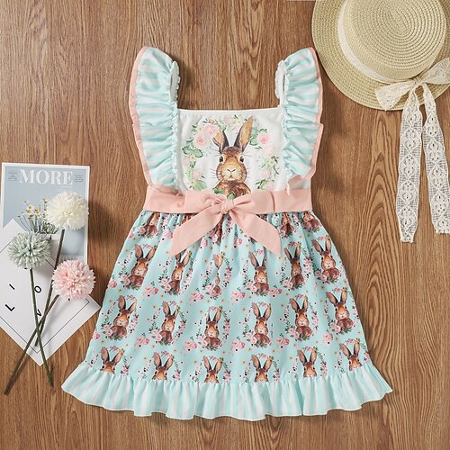 

Kids Little Girls' Dress Animal A Line Dress Daily Vacation Light Blue Sleeveless Beautiful Cute Dresses Spring Summer Regular Fit 2-6 Years