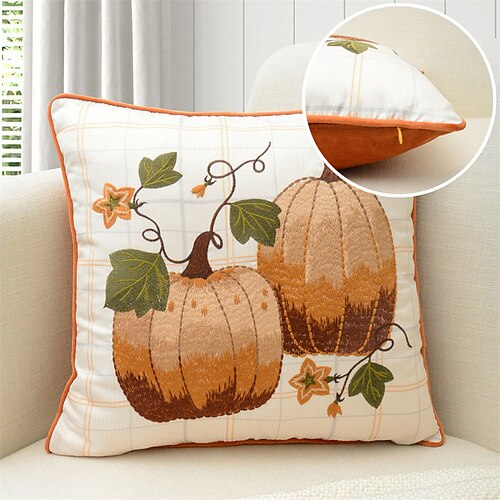 

Autumn Throw Pillow Cover Embroidered Farmhouse Square Quality Pillow Case for Bedroom Livingroom Cushion Cover Pumpkin