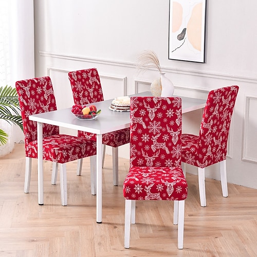

4 Pcs Christmas Decor Stretch Spandex Dining Chair Cover Stretch Chair Cover Chair Protector Cover Seat Slipcover with Elastic Band for Dining Room Wedding Ceremony Banquet Home Decor