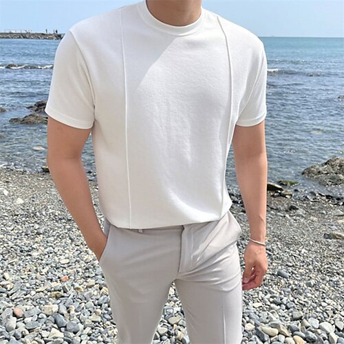 

Men's T shirt Tee Solid Color Crew Neck White Street Holiday Short Sleeve Clothing Apparel Fashion Casual Comfortable / Beach