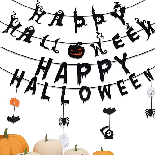 

1 set Halloween Pumpkin Bat Ghost Banner Garland for Gift Decoration Party 5.96.7 inch Fabric