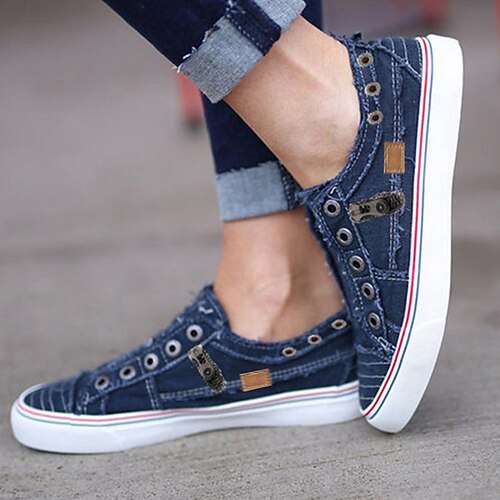 

Women's Sneakers Outdoor Office Work Plus Size Summer Flat Heel Round Toe Casual Classic Walking Shoes Canvas Denim Loafer Solid Colored Purple Rosy Pink Blue