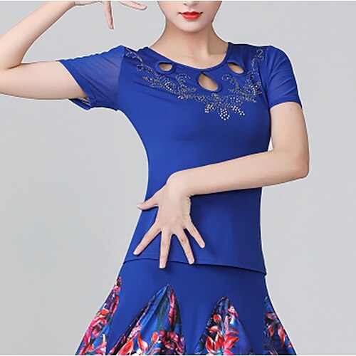 

Ballroom Dance Top Split Joint Crystals / Rhinestones Women's Training Performance Natural Polyester