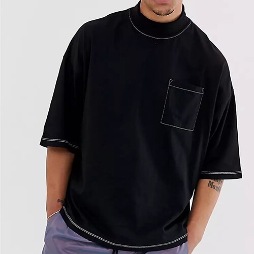 

Men's T shirt Tee Solid Color Stand Collar Black 3/4 Length Sleeve Street Daily Tops Casual Comfortable