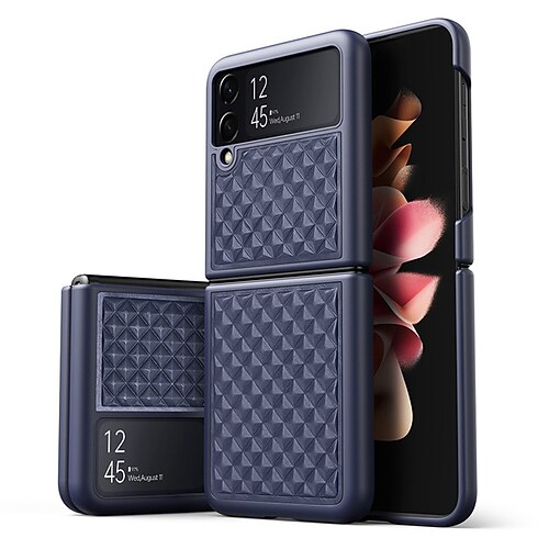 

Phone Case For Samsung Galaxy Leather Z Flip 4 Z Flip 3 Bumper Frame Portable Flip Solid Colored PC PU Leather