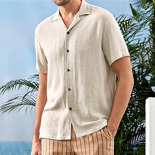 

Men's Seersucker Shirt Solid Color Turndown Khaki Daily Holiday Short Sleeve Button-Down Clothing Apparel Fashion Lightweight Casual Comfortable / Summer / Summer / Beach